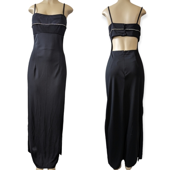 Vintage 90s Black Cut-out Jeweled Formal Gown - Picture 3 of 16